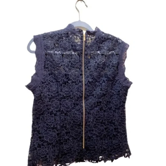 Nanette Nanette Lepore Womens Sleeveless Hi Neck Lace navy blue large NWT - Picture 3 of 9